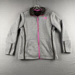 The North Face Girls XL Banderitas Gray/Pink Full Zip Knit Fleece Jacket